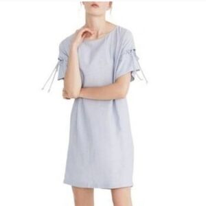 Madewell Dress Blue White Stripe Lace-up Short Sleeve Shirt Soft Twilight, Sz S